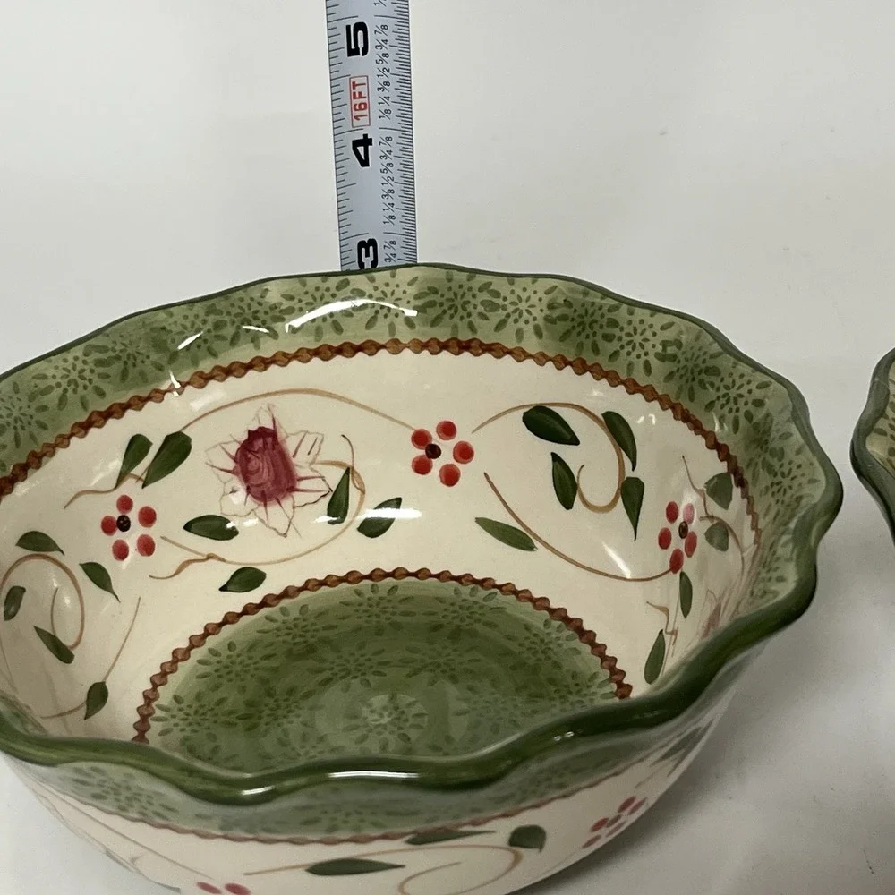 TEMP-TATIONS‎ Heritage Green Old World Floral Stoneware Soup BOWL SET